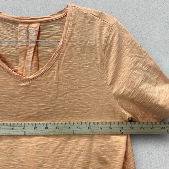 Chicos Slub V-Neck Tee Womens Large Peach Orange Pleated Back Cotton Modal Blend - Picture 8 of 10